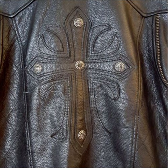 affliction leather jacket with cross
